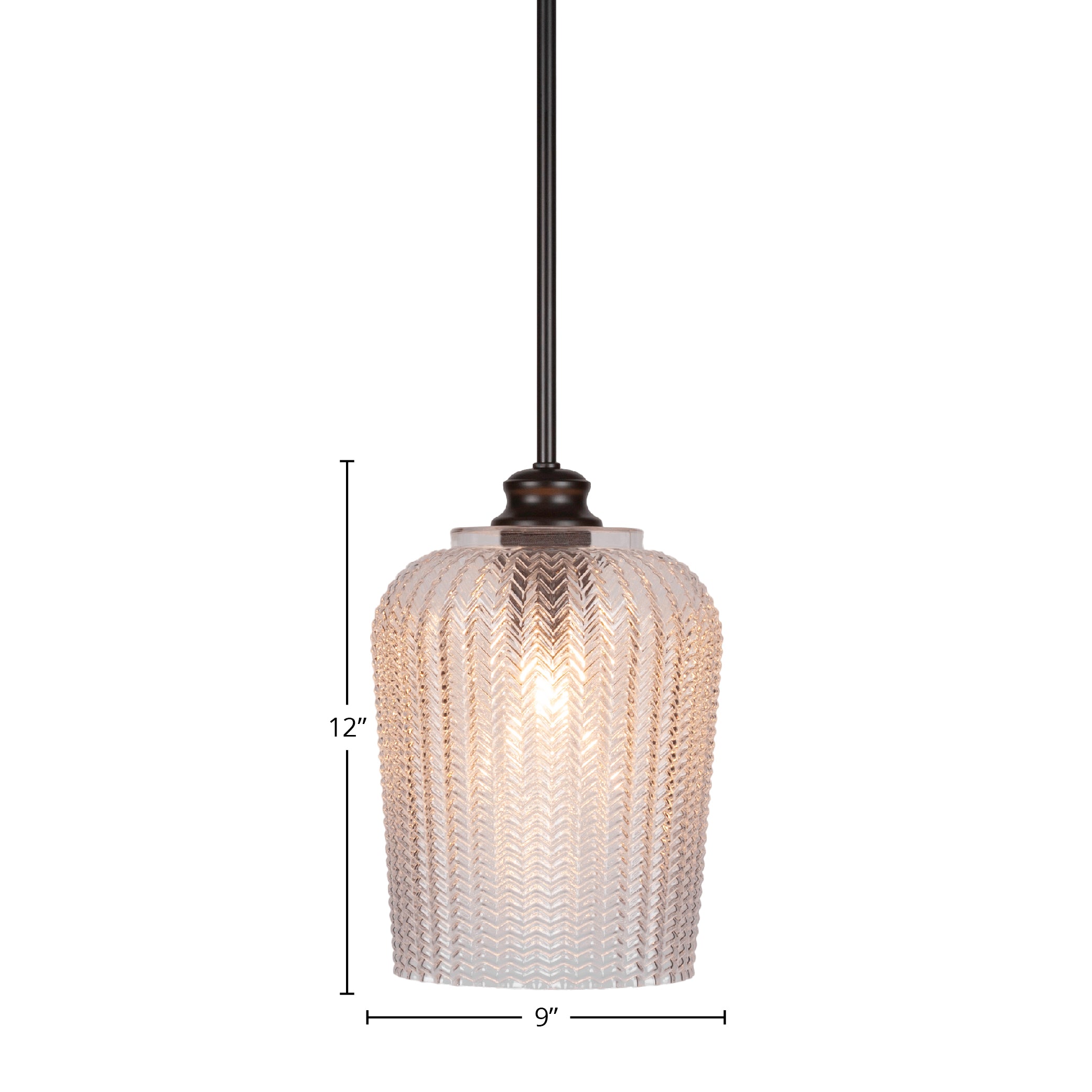 Cordova One Light Pendant in Matte Black with 9" Clear Textured Shade