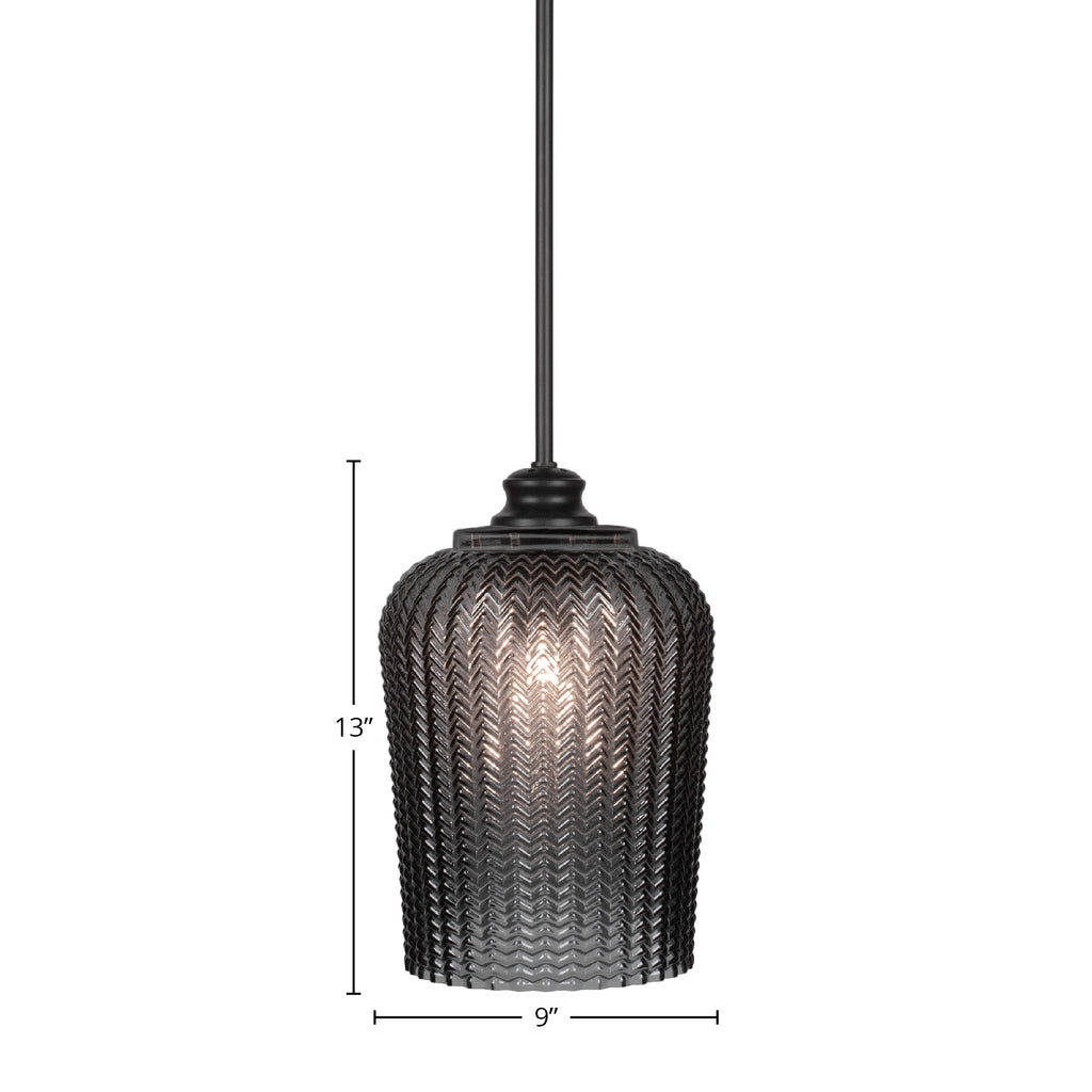 Cordova One Light Pendant in Matte Black with 9" Smoke Textured Shade
