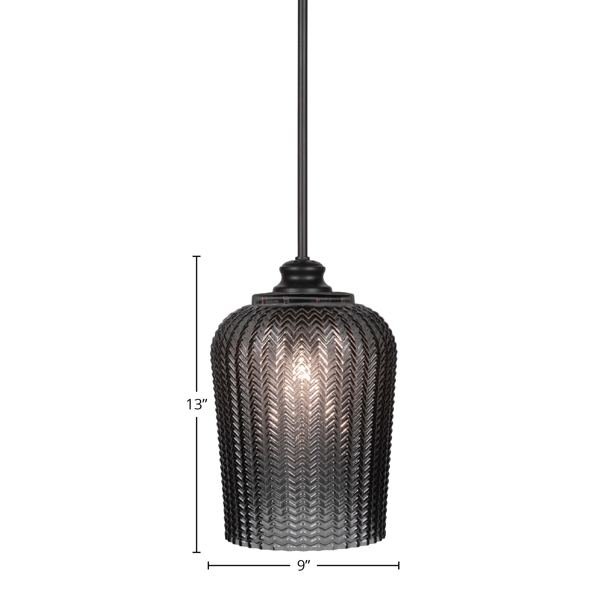 Cordova One Light Pendant in Matte Black with 9" Smoke Textured Shade