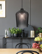 Cordova One Light Pendant in Matte Black with 9" Smoke Textured Shade