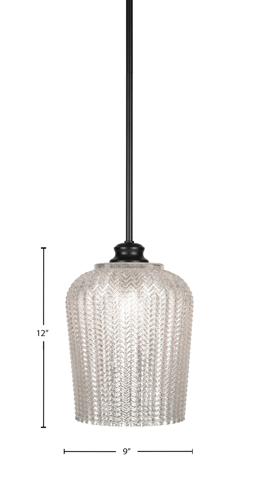 Cordova One Light Pendant in Matte Black with 9" Silver Textured Shade
