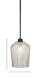 Cordova One Light Pendant in Matte Black with 9" Silver Textured Shade