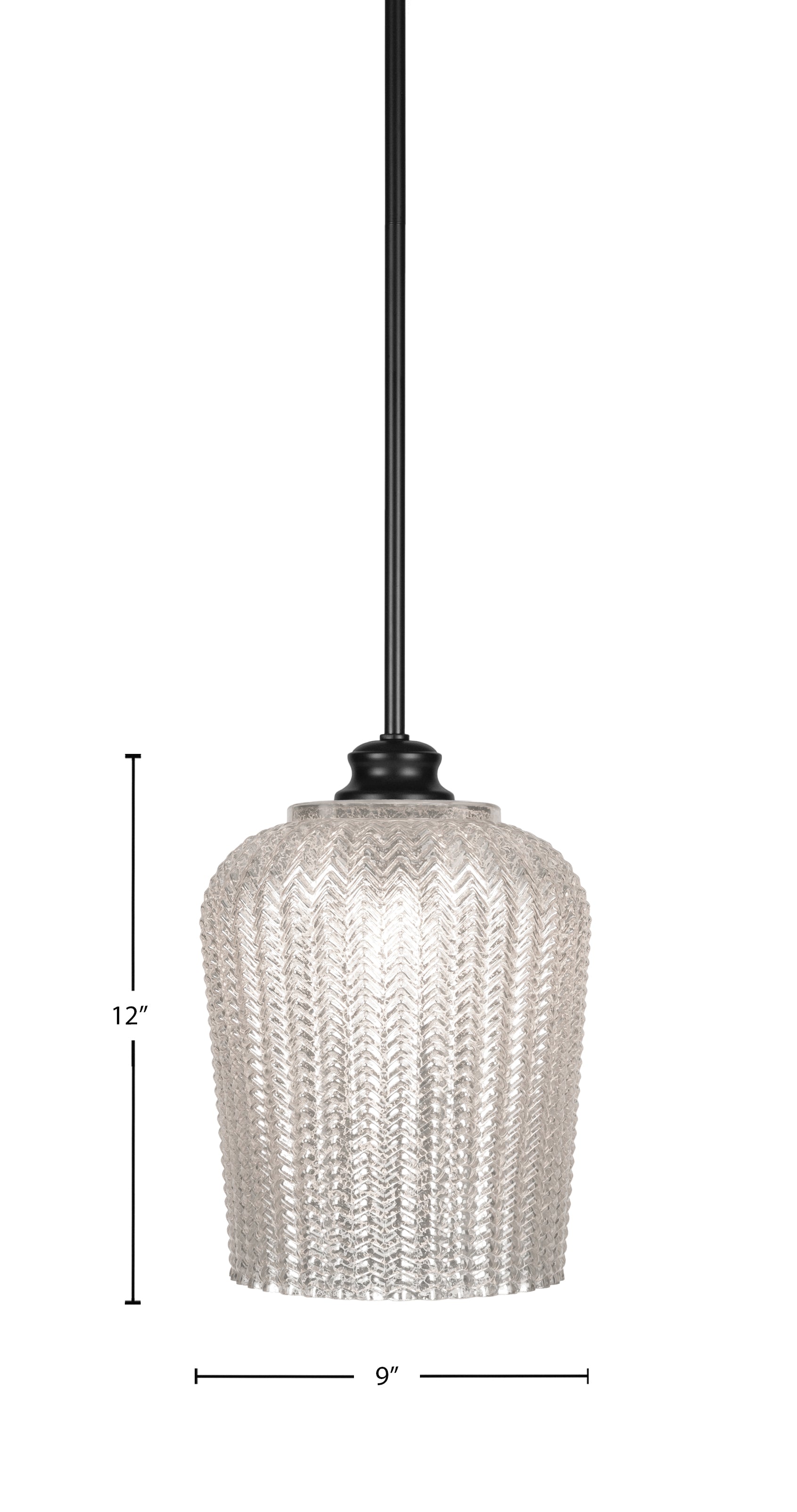 Cordova One Light Pendant in Matte Black with 9" Silver Textured Shade