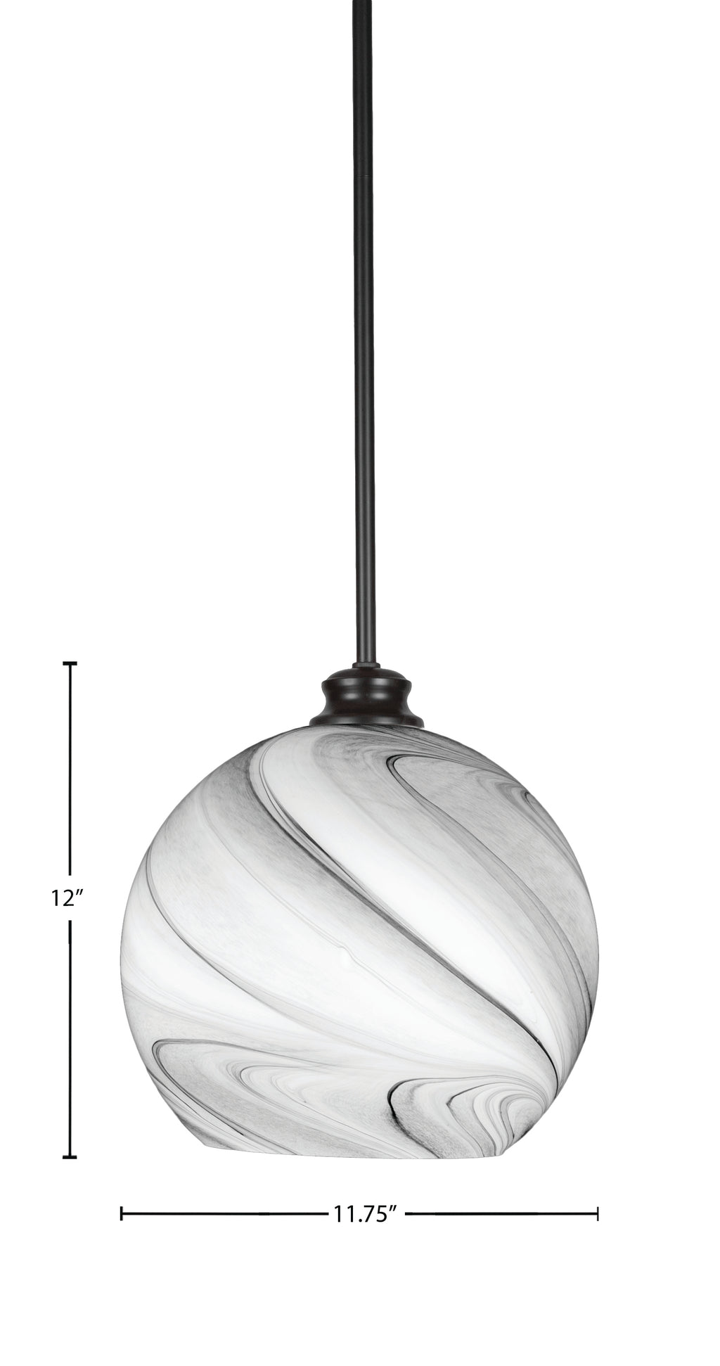 Kimbro One Light Pendant in Matte Black with 11.75" Onyx Swirl Shade