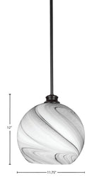Kimbro One Light Pendant in Matte Black with 11.75" Onyx Swirl Shade