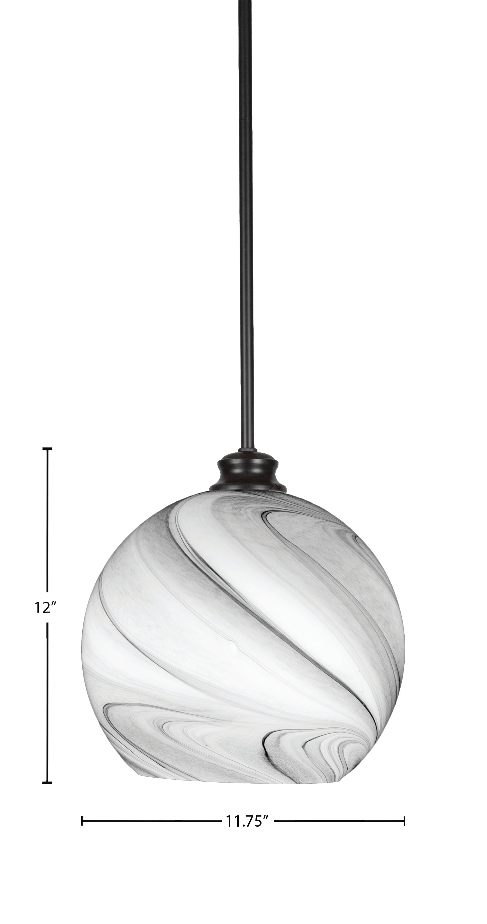 Kimbro One Light Pendant in Matte Black with 11.75" Onyx Swirl Shade