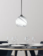 Kimbro One Light Pendant in Matte Black with 11.75" Onyx Swirl Shade