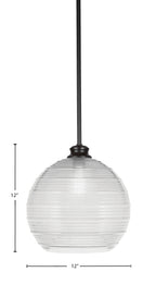 Malena One Light Pendant in Matte Black with 12" Clear Ribbed Shade