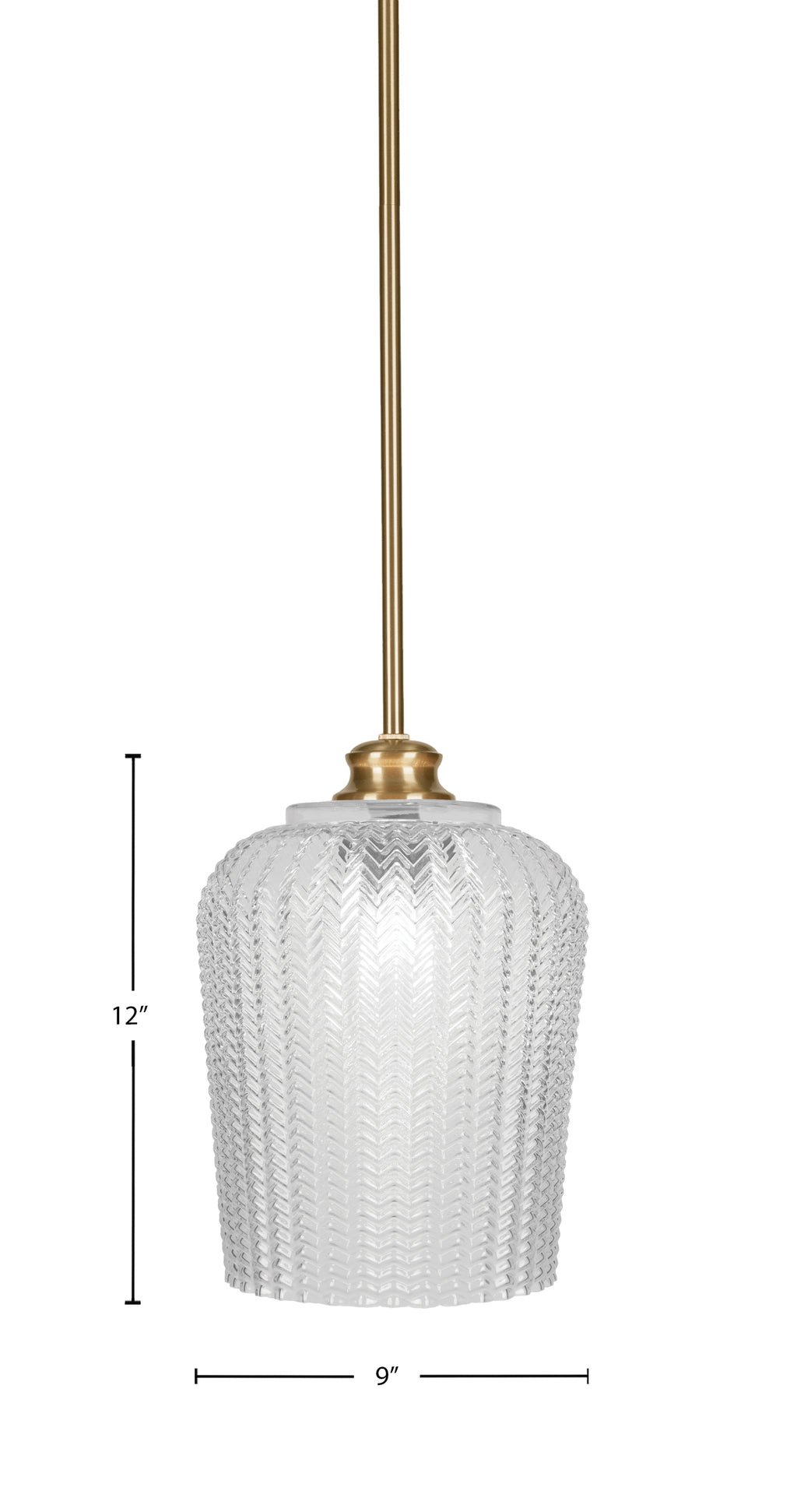 Cordova One Light Pendant in New Age Brass with 9" Clear Textured Shade