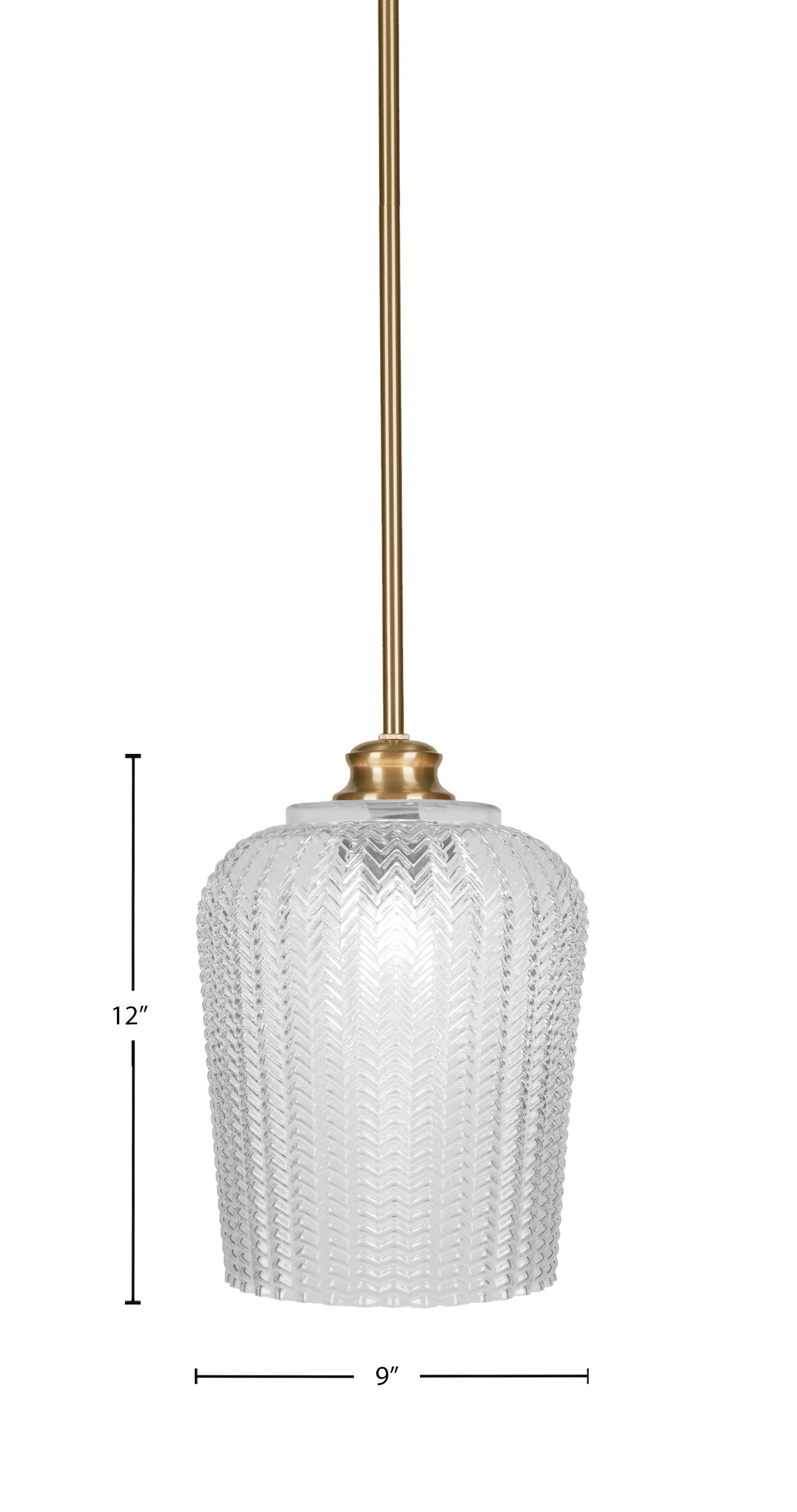 Cordova One Light Pendant in New Age Brass with 9" Clear Textured Shade