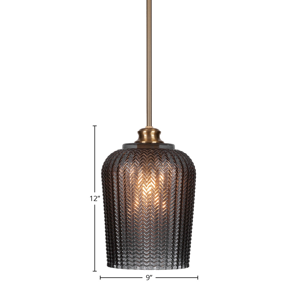 Cordova One Light Pendant in New Age Brass with 9" Smoke Textured Shade