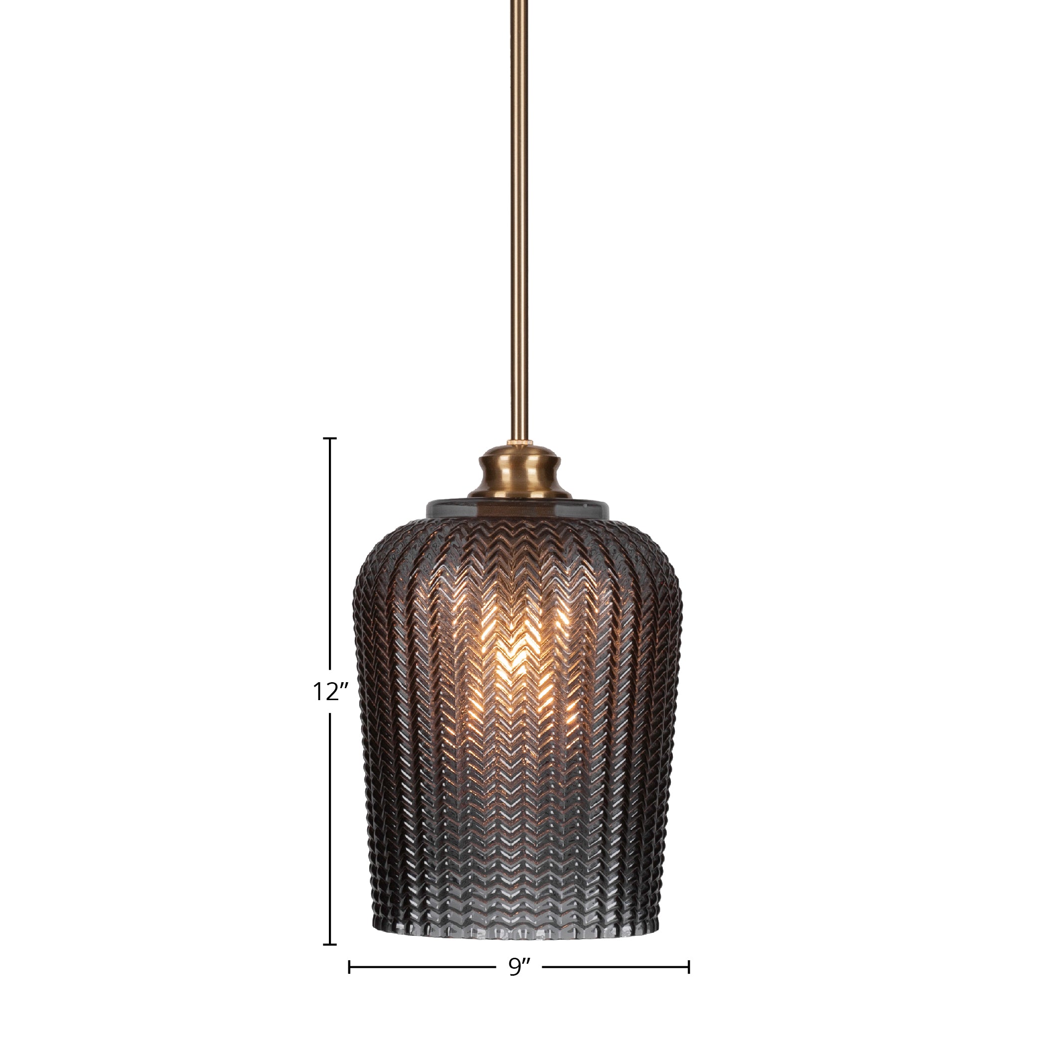Cordova One Light Pendant in New Age Brass with 9" Smoke Textured Shade