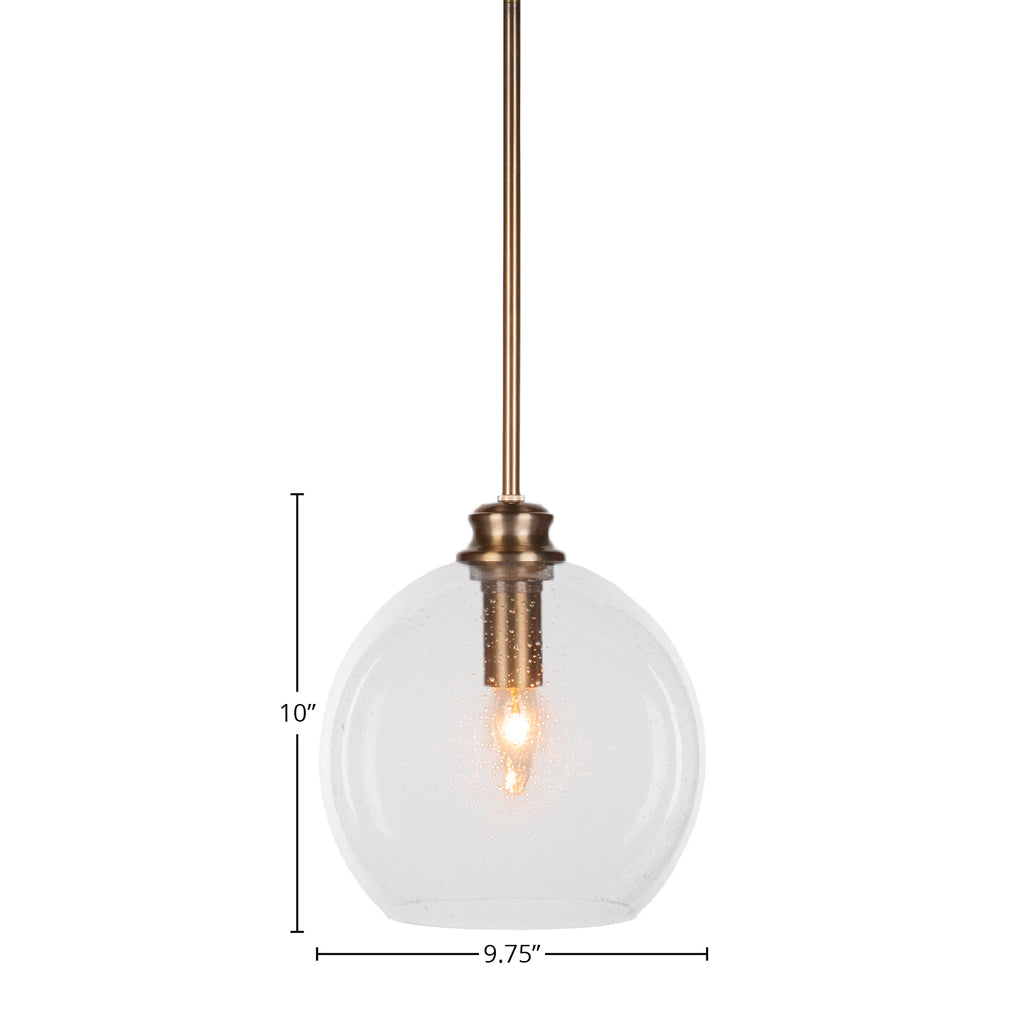 Kimbro One Light Pendant in New Age Brass with 9.5" Clear Bubble Shade
