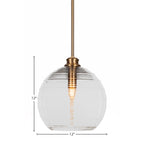 Malena One Light Pendant in New Age Brass with 12" Clear Ribbed Shade
