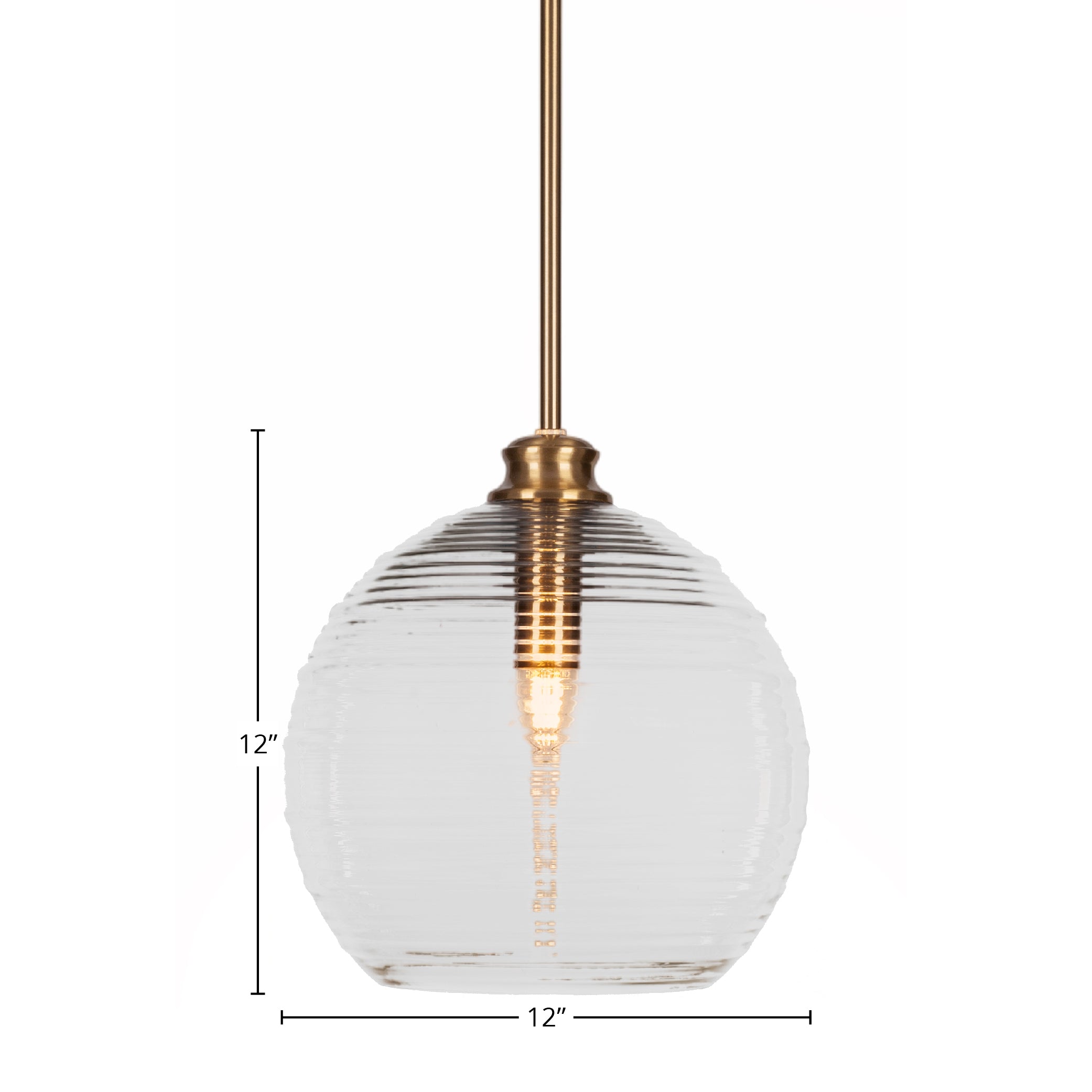 Malena One Light Pendant in New Age Brass with 12" Clear Ribbed Shade