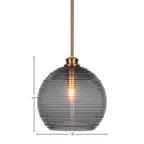Malena One Light Pendant in New Age Brass with 12" Smoke Ribbed Shade