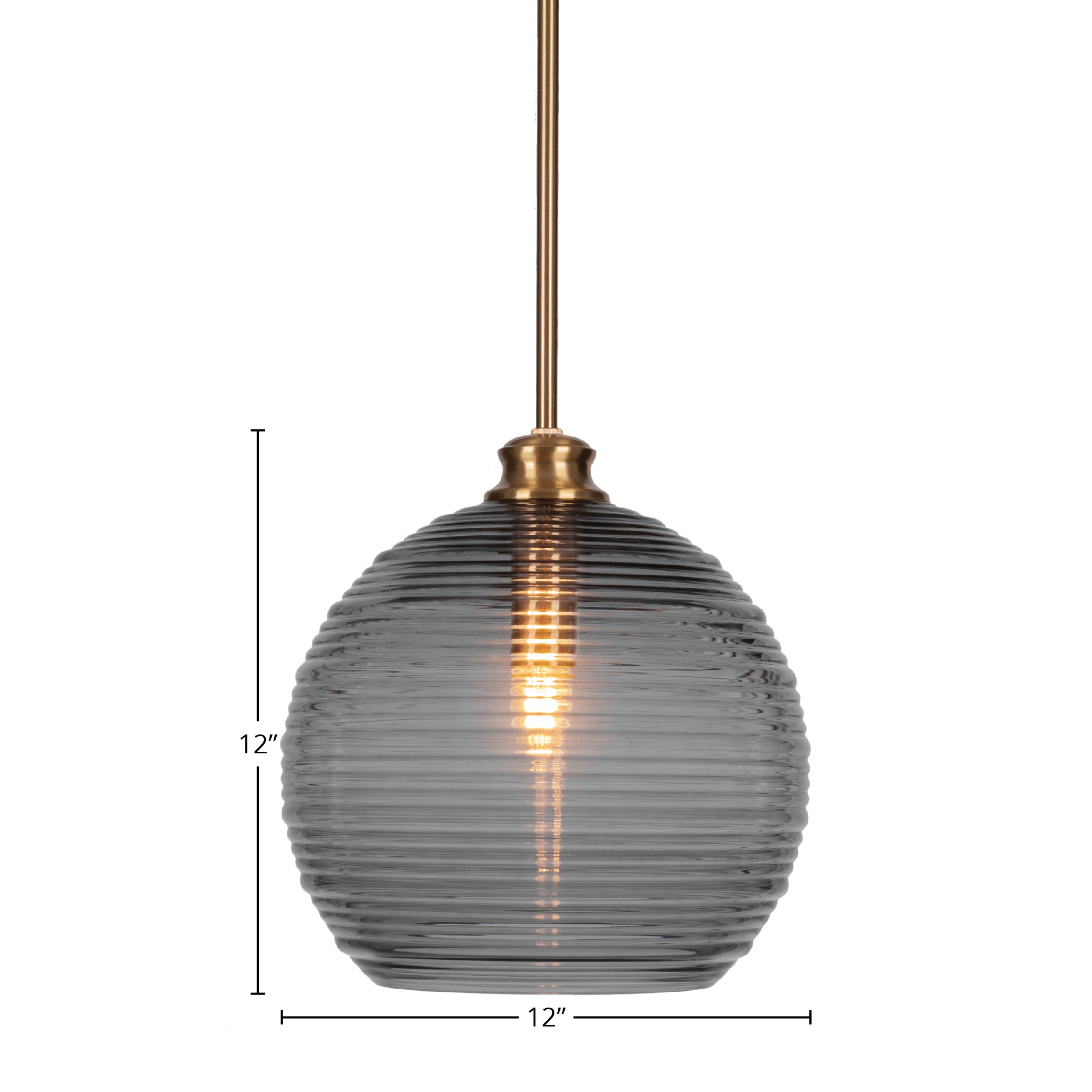 Malena One Light Pendant in New Age Brass with 12" Smoke Ribbed Shade