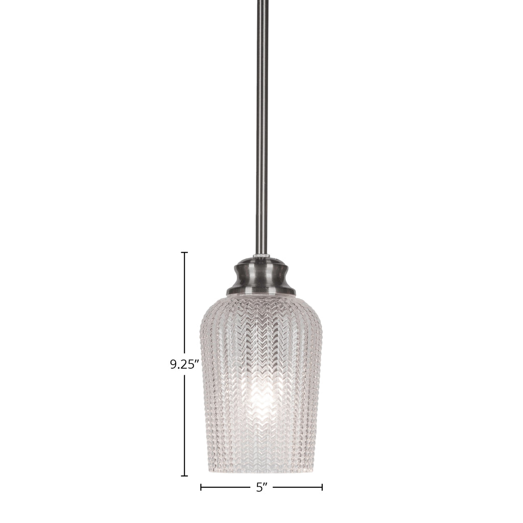 Cordova One Light Pendant in Brushed Nickel with 5" Clear Textured Shade