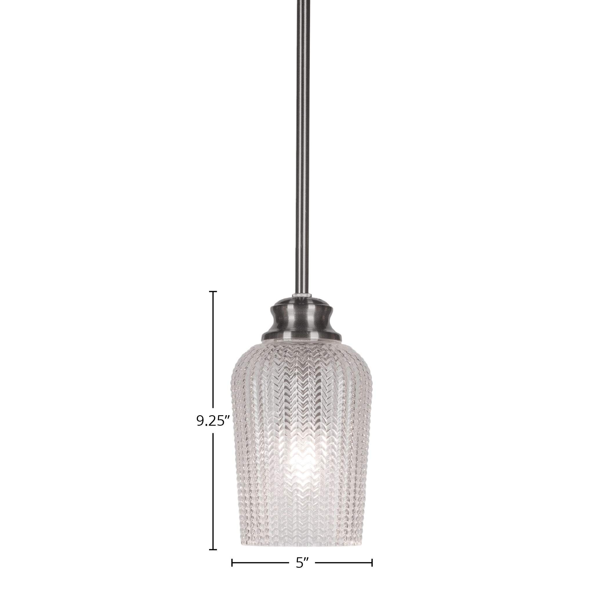 Cordova One Light Pendant in Brushed Nickel with 5" Clear Textured Shade