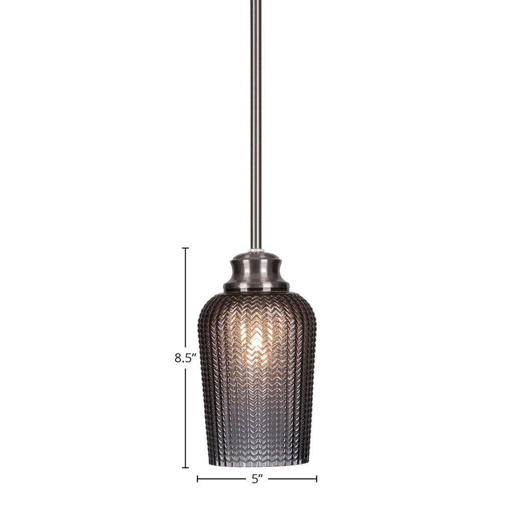 Cordova One Light Pendant in Brushed Nickel with 5" Smoke Textured Shade