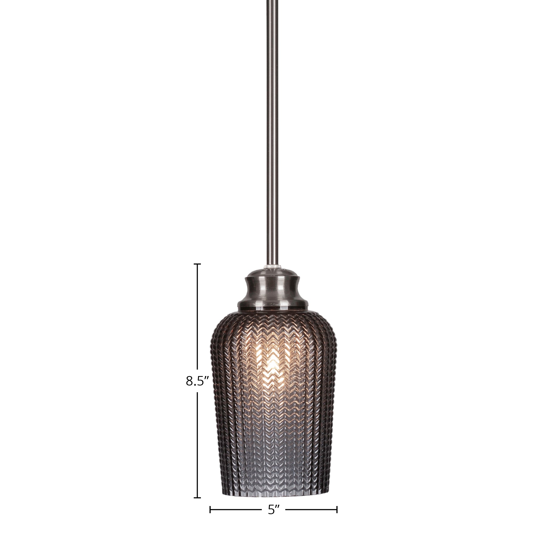 Cordova One Light Pendant in Brushed Nickel with 5" Smoke Textured Shade