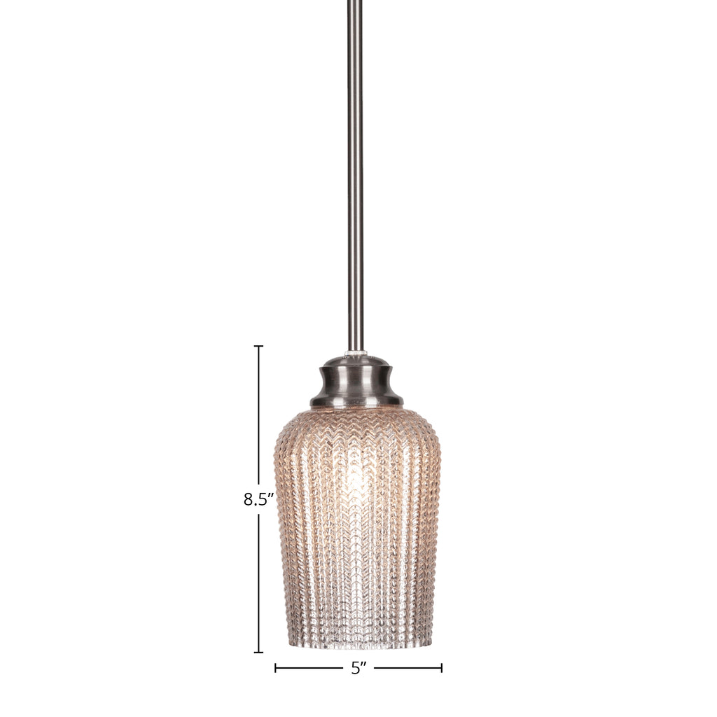 Cordova One Light Pendant in Brushed Nickel with 5" Silver Textured Shade