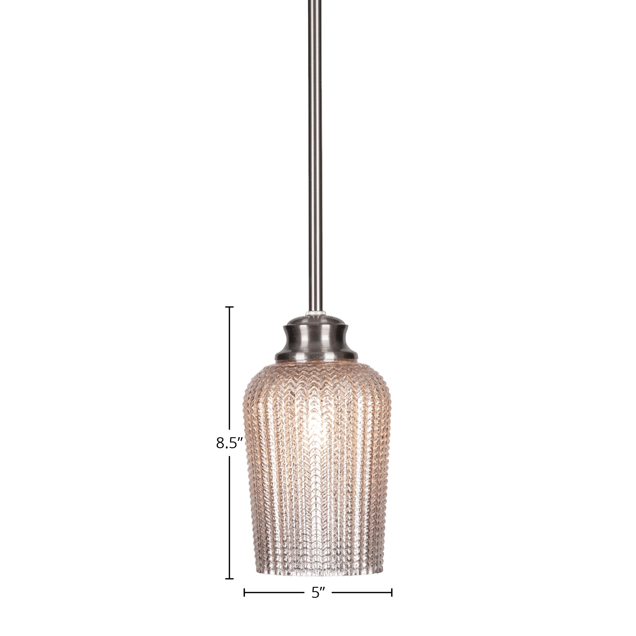 Cordova One Light Pendant in Brushed Nickel with 5" Silver Textured Shade