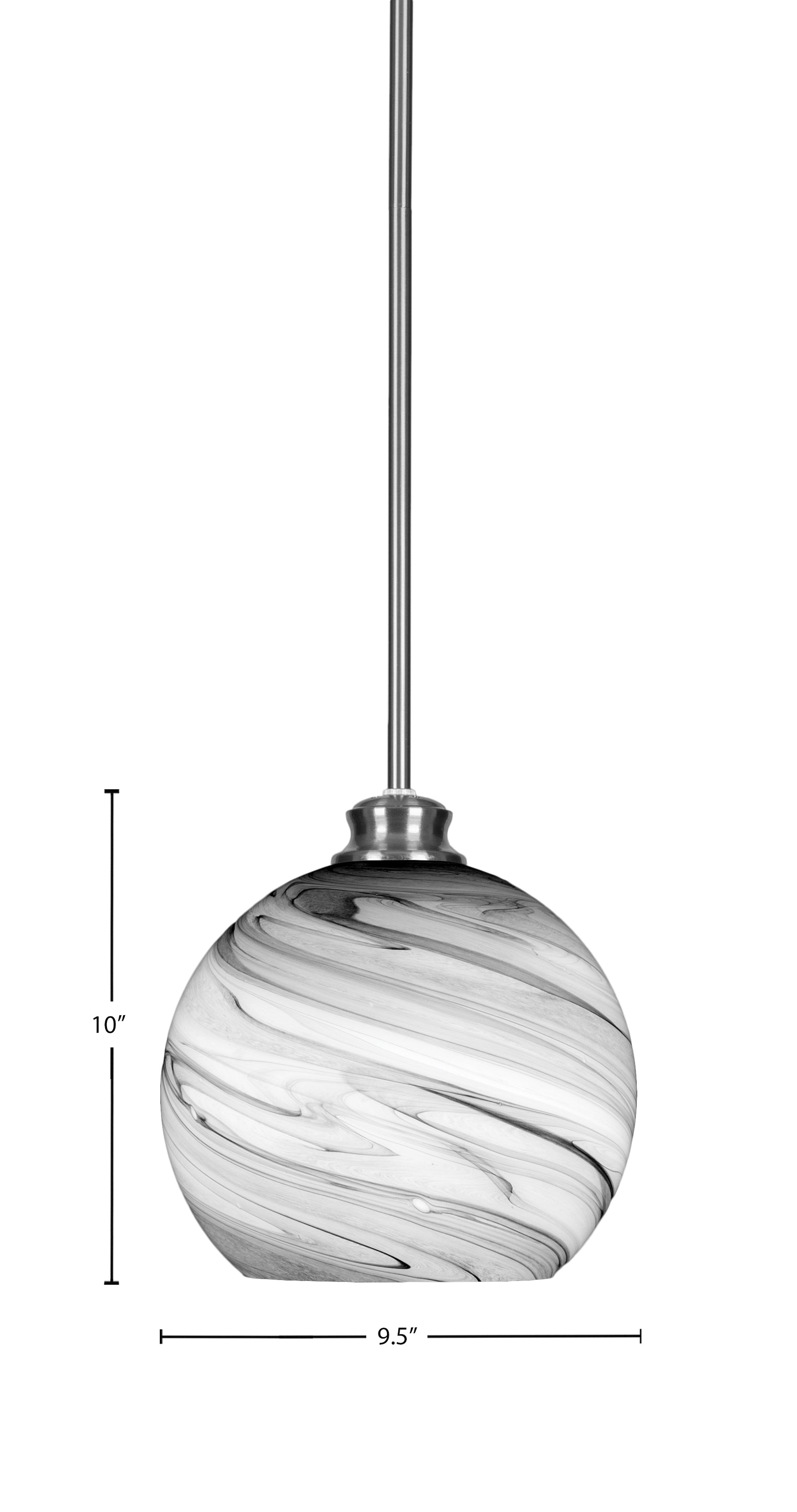 Kimbro One Light Pendant in Brushed Nickel with 9.5" Onyx Swirl Shade