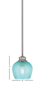 Zola One Light Pendant in Brushed Nickel with 6" Turquoise Textured Shade
