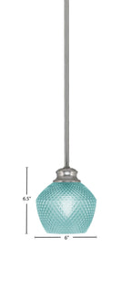 Zola One Light Pendant in Brushed Nickel with 6" Turquoise Textured Shade