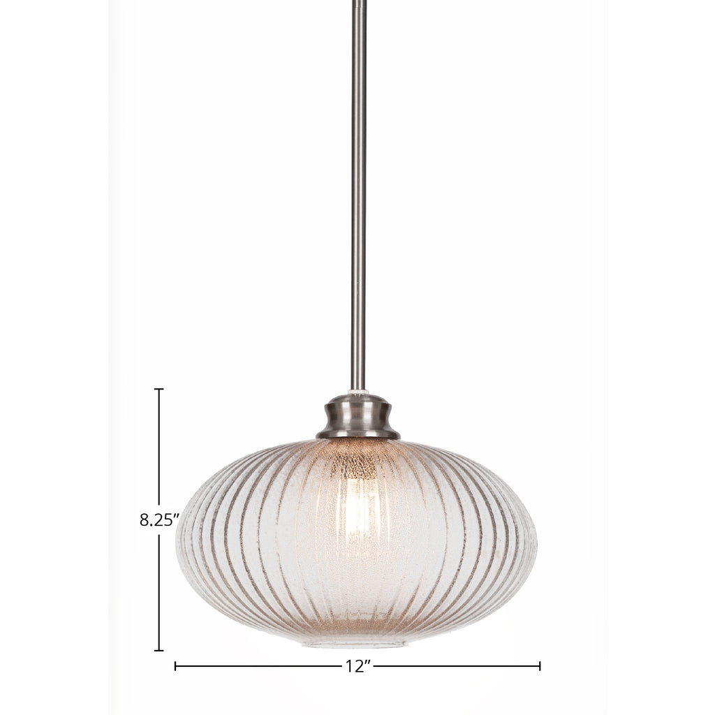 Carina One Light Pendant in Brushed Nickel with 12" Micro Bubble Ribbed Shade