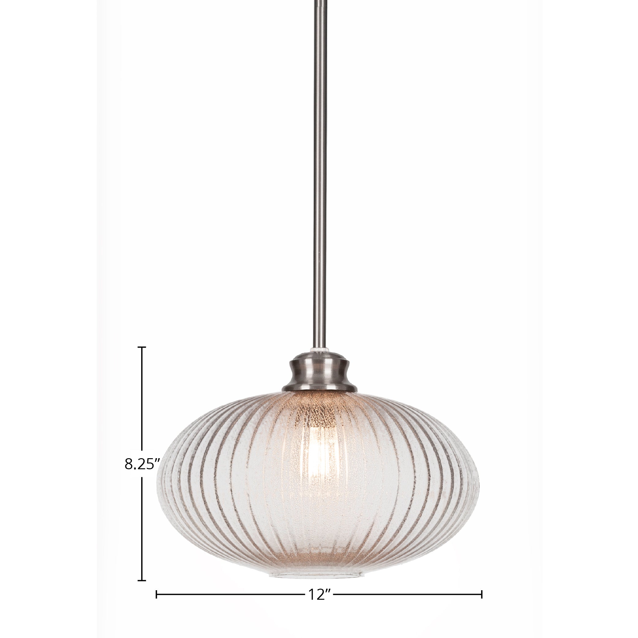Carina One Light Pendant in Brushed Nickel with 12" Micro Bubble Ribbed Shade