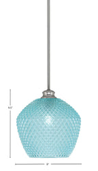 Zola One Light Pendant in Brushed Nickel with Turquoise Textured Shade