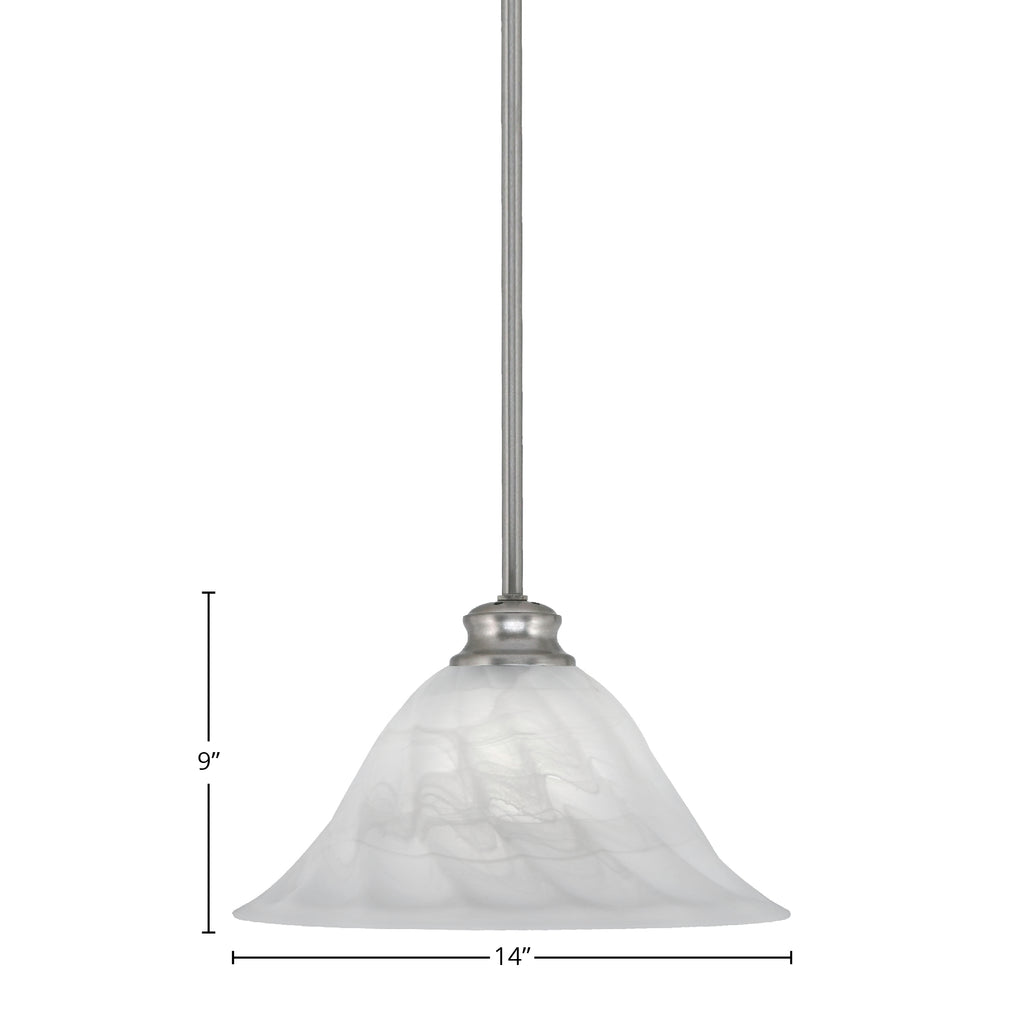 Stem One Light Pendant in Brushed Nickel with 14" White Alabaster Swirl Shade