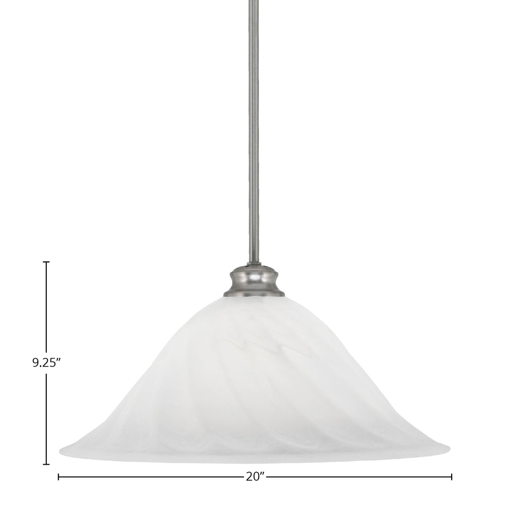 Stem One Light Pendant in Brushed Nickel with 20" White Alabaster Swirl Shade