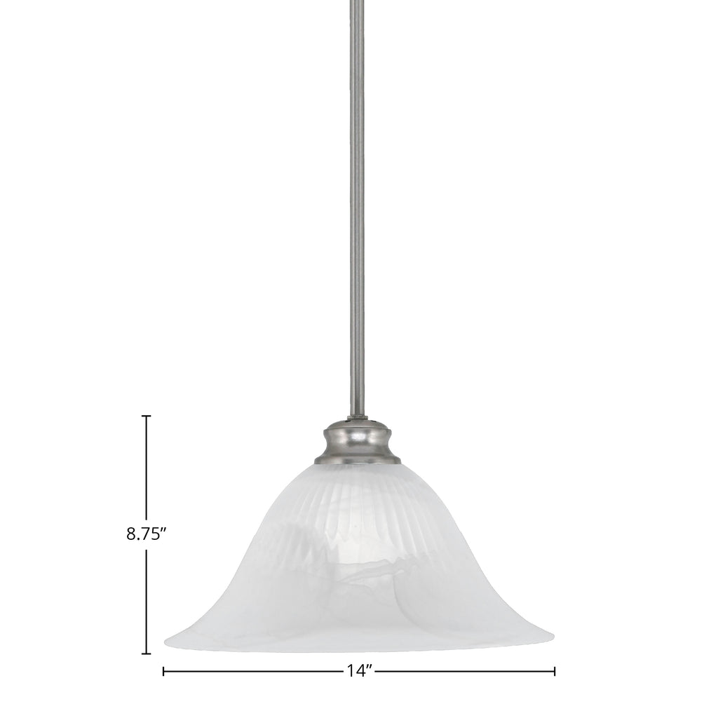 Stem One Light Pendant in Brushed Nickel with 14" White Alabaster Swirl Shade
