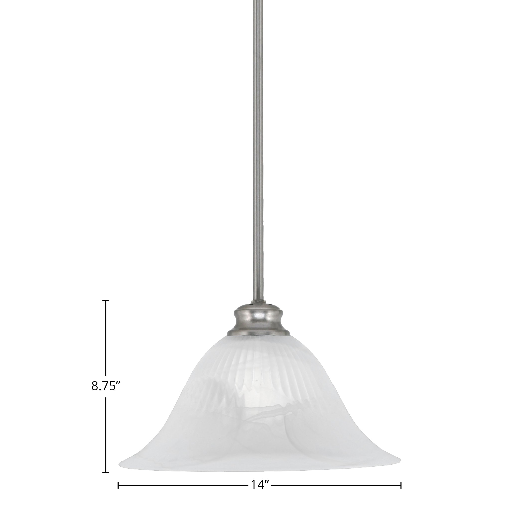 Stem One Light Pendant in Brushed Nickel with 14" White Alabaster Swirl Shade