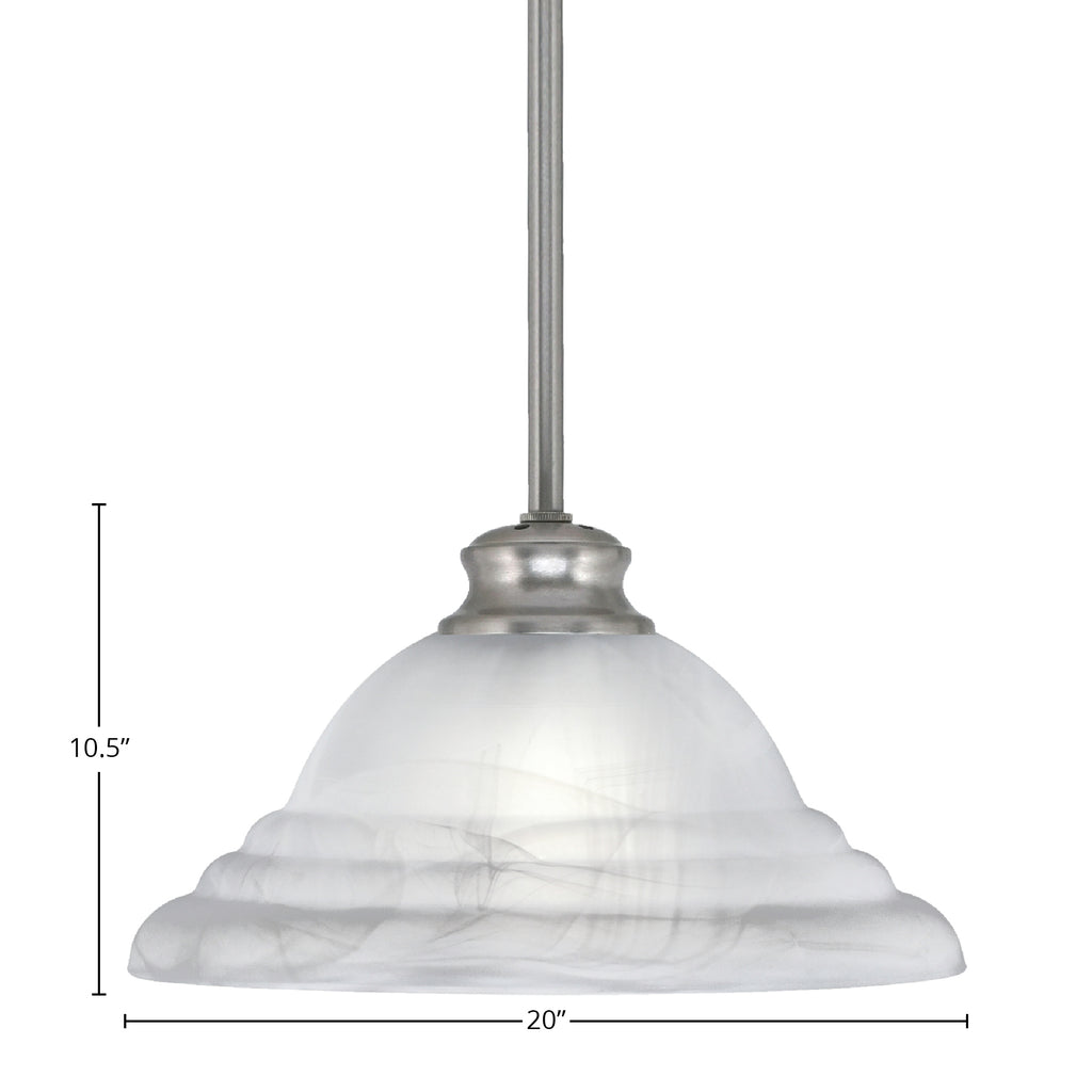 Stem One Light Pendant in Brushed Nickel with 12" White Alabaster Swirl Shade