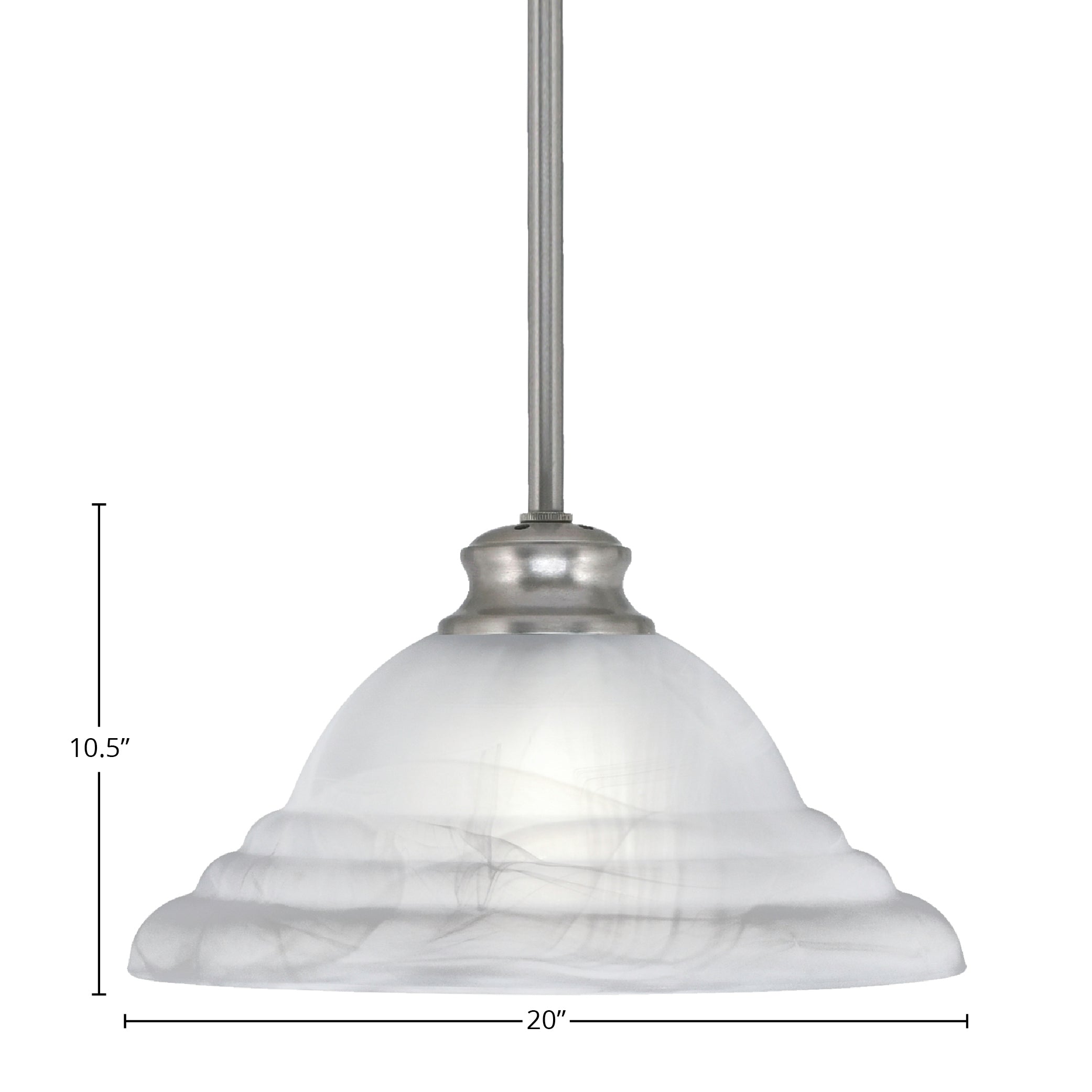 Stem One Light Pendant in Brushed Nickel with 12" White Alabaster Swirl Shade