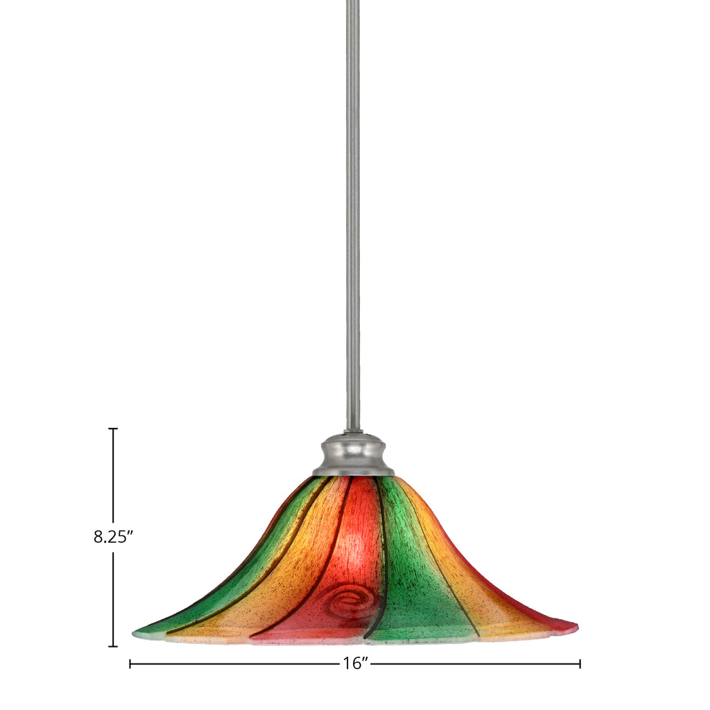 Stem One Light Pendant in Brushed Nickel with 16" Mardi Gras Shade