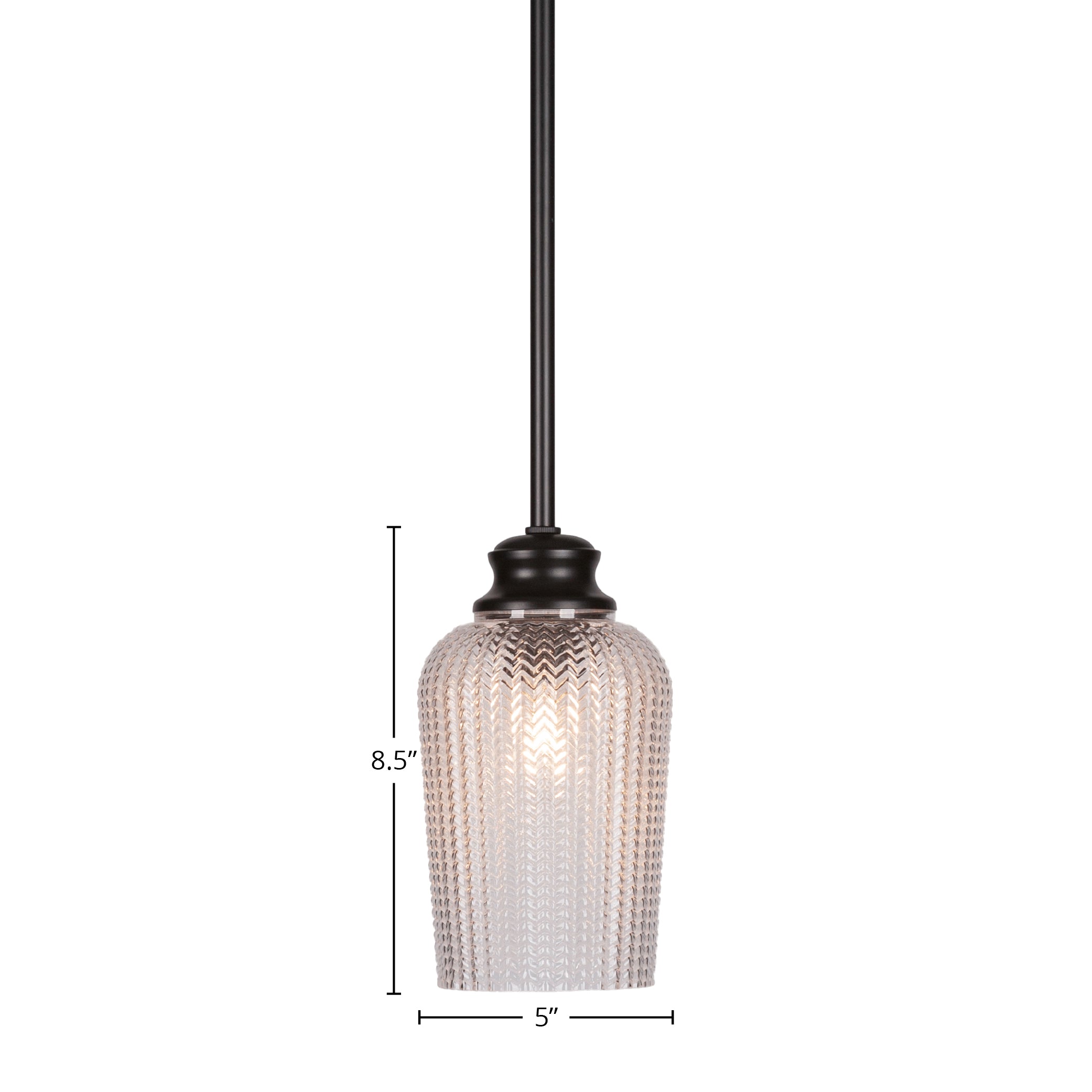 Cordova One Light Pendant in Matte Black with 5" Clear Textured Shade
