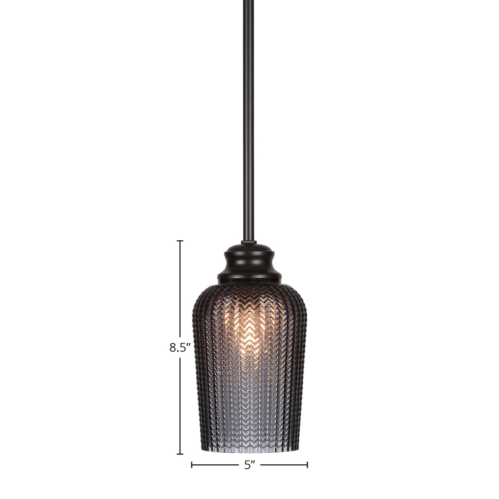Cordova One Light Pendant in Matte Black with 5" Smoke Textured Shade