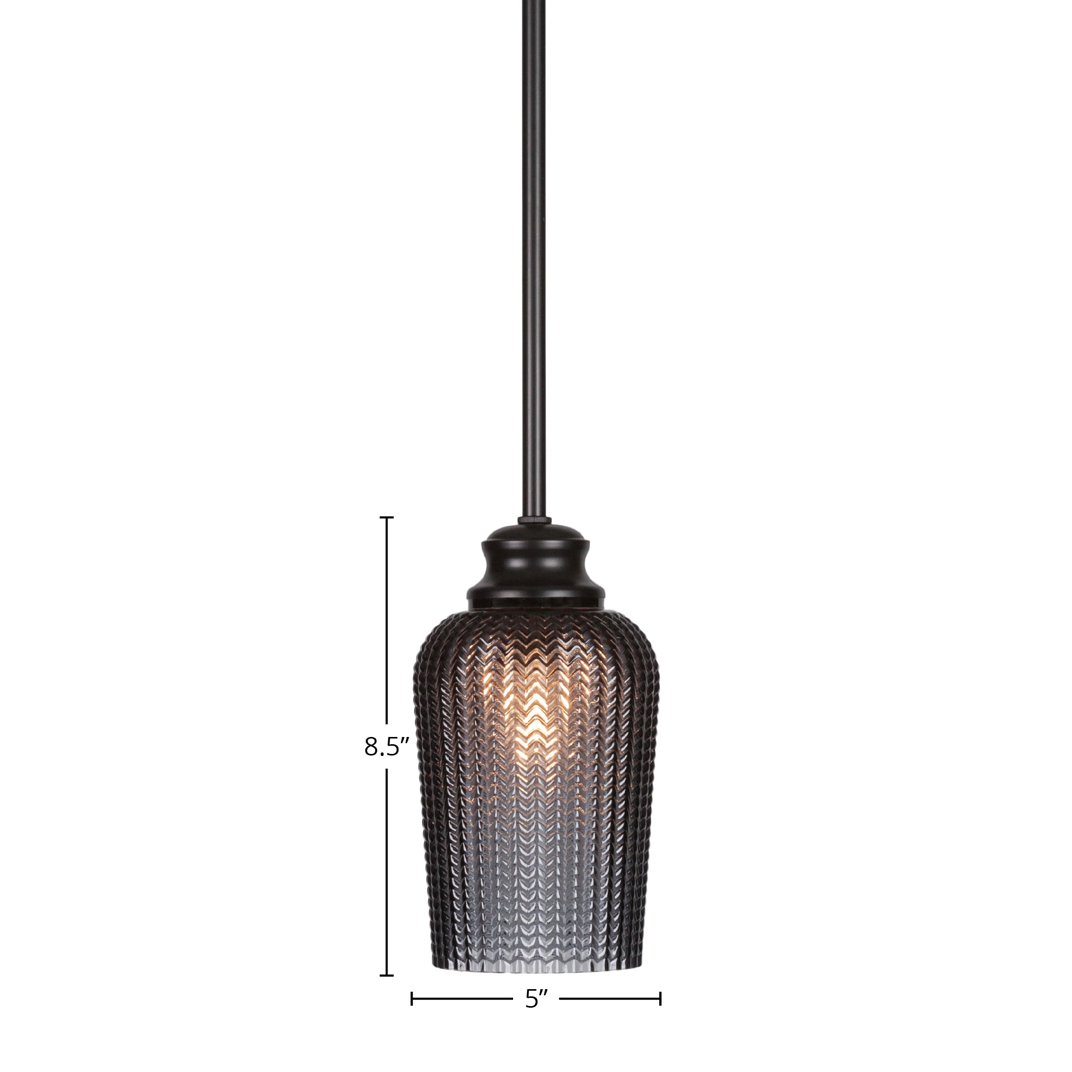 Cordova One Light Pendant in Matte Black with 5" Smoke Textured Shade