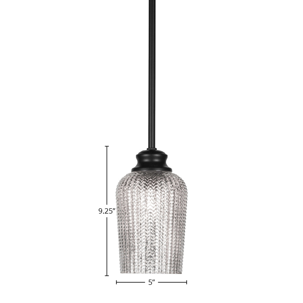 Cordova One Light Pendant in Matte Black with 5" Silver Textured Shade