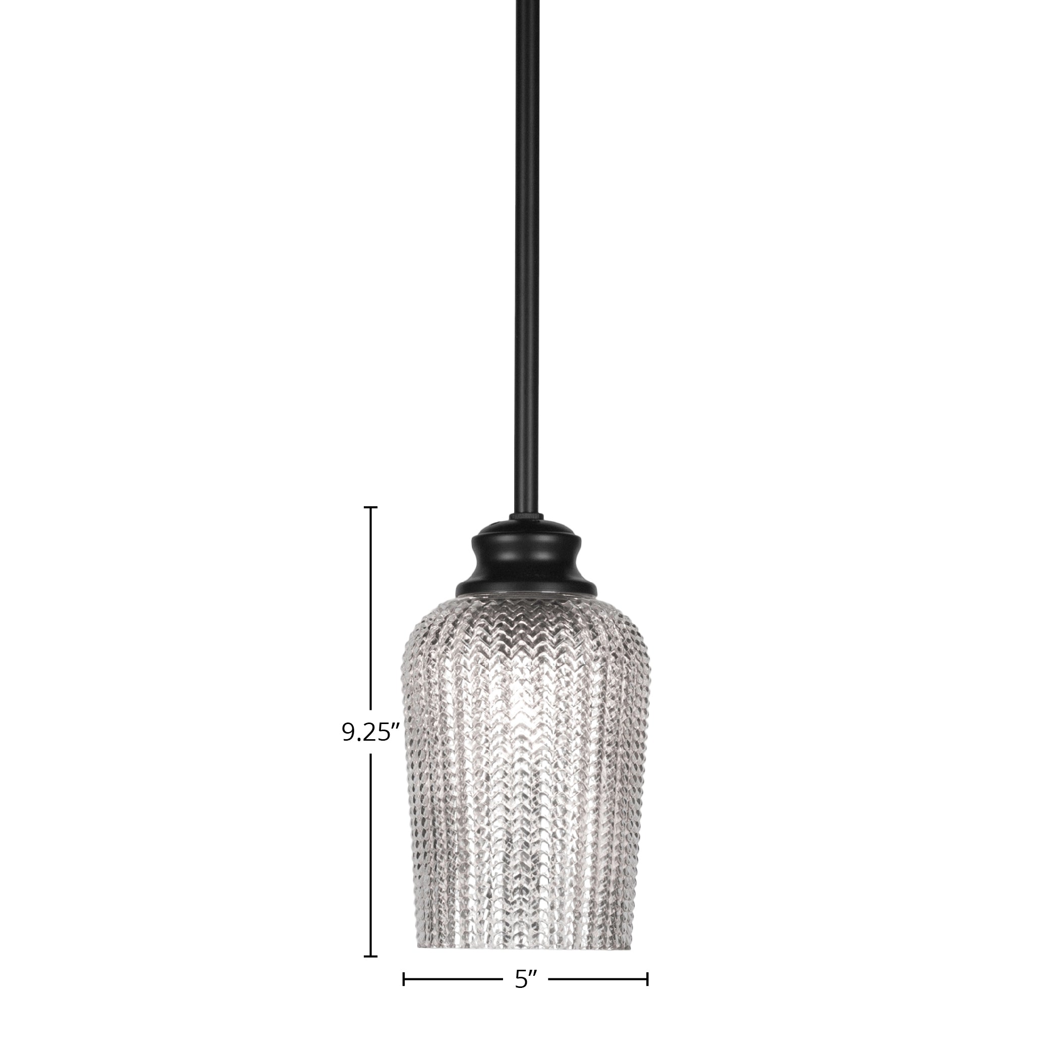 Cordova One Light Pendant in Matte Black with 5" Silver Textured Shade