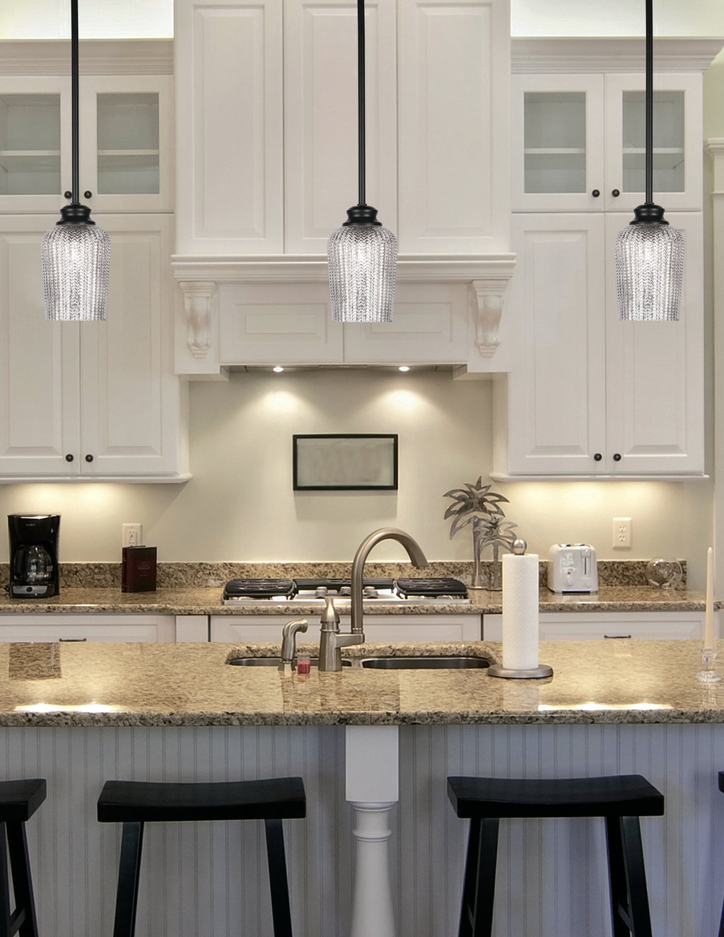Cordova One Light Pendant in Matte Black with 5" Silver Textured Shade