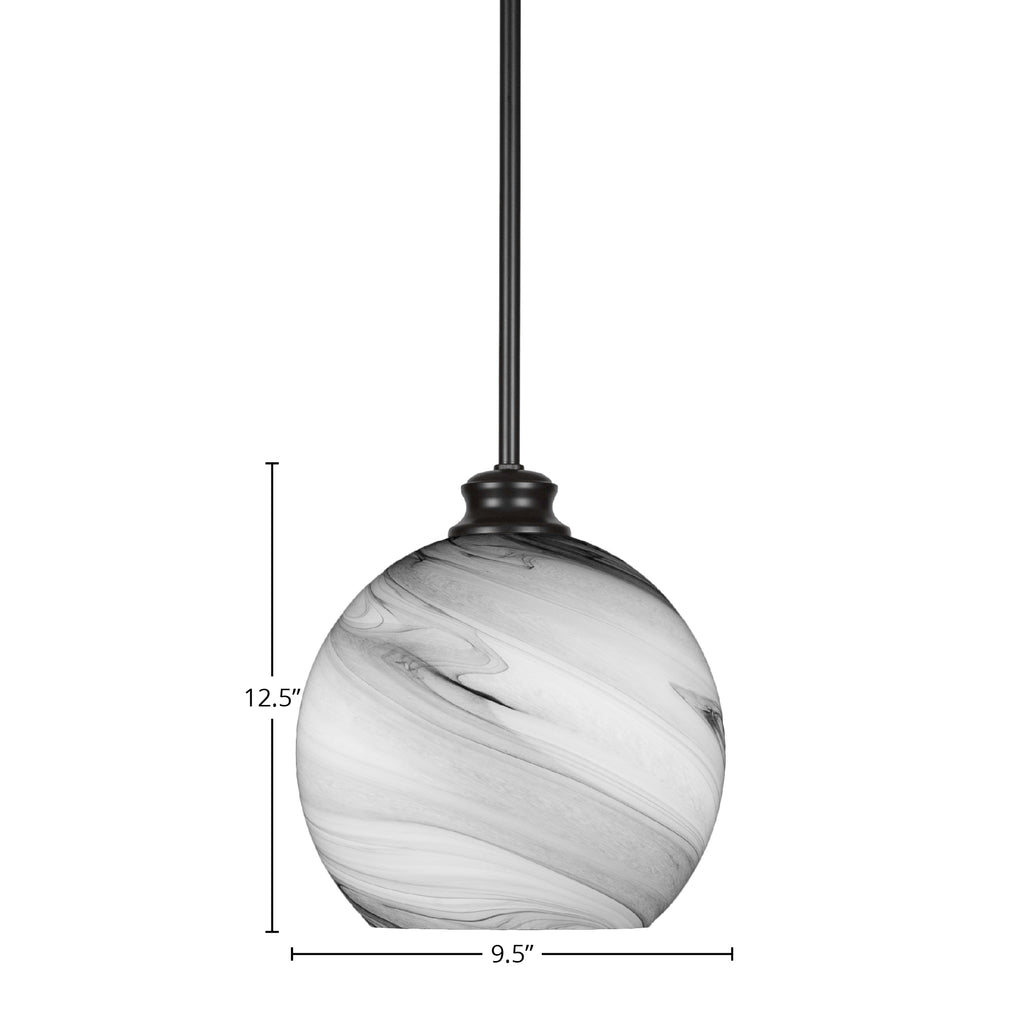 Kimbro One Light Pendant in Matte Black with 9.5" Onyx Swirl Shade