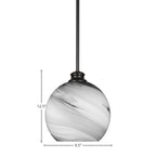 Kimbro One Light Pendant in Matte Black with 9.5" Onyx Swirl Shade