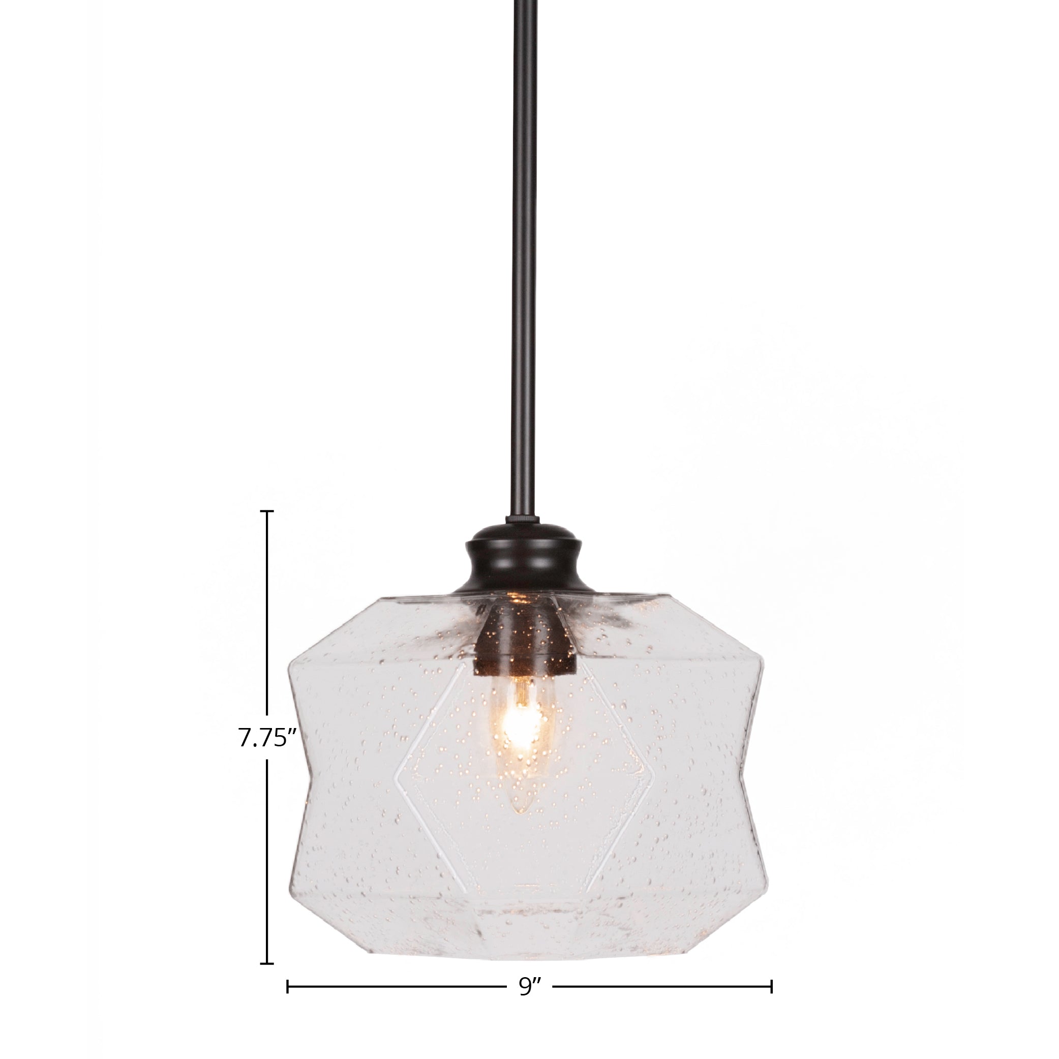 Rocklin One Light Pendant in Matte Black with 8.75" Clear Bubble Shade