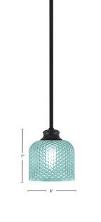 Zola One Light Pendant in Matte Black with 6" Turquoise Textured Shade